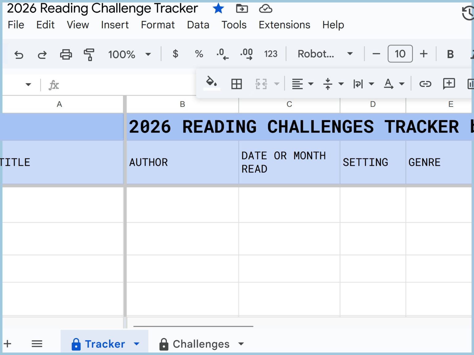 FREE 2026 Reading Challenge Tracker Spreadsheet – Chapter Adventure